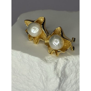 925 STERLING SILVER GOLD PLATED PEARL EARRINGS LENGTH 0.9 INCH