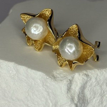 925 STERLING SILVER GOLD PLATED PEARL EARRINGS LENGTH 0.9 INCH
