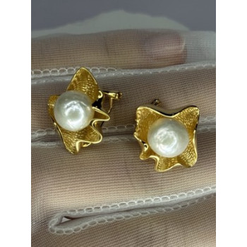 925 STERLING SILVER GOLD PLATED PEARL EARRINGS LENGTH 0.9 INCH