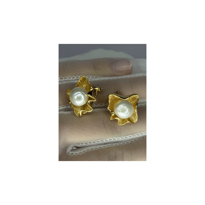 925 STERLING SILVER GOLD PLATED PEARL EARRINGS LENGTH 0.9 INCH