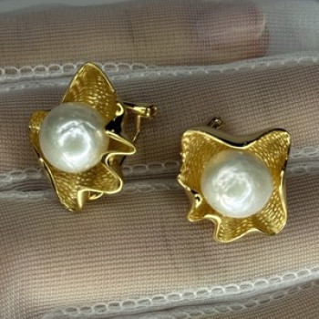 925 STERLING SILVER GOLD PLATED PEARL EARRINGS LENGTH 0.9 INCH
