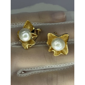 925 STERLING SILVER GOLD PLATED PEARL EARRINGS LENGTH 0.9 INCH