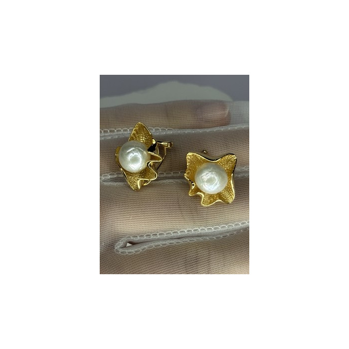 925 STERLING SILVER GOLD PLATED PEARL EARRINGS LENGTH 0.9 INCH