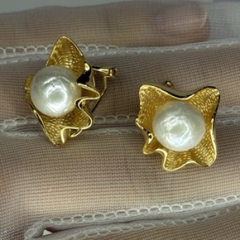 925 STERLING SILVER GOLD PLATED PEARL EARRINGS LENGTH 0.9 INCH