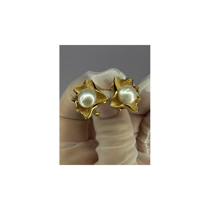 925 STERLING SILVER GOLD PLATED PEARL EARRINGS LENGTH 0.9 INCH