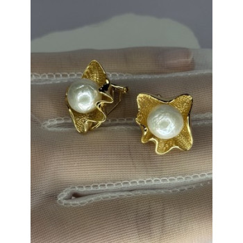 925 STERLING SILVER GOLD PLATED PEARL EARRINGS LENGTH 0.9 INCH