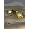 925 STERLING SILVER GOLD PLATED PEARL EARRINGS LENGTH 0.9 INCH
