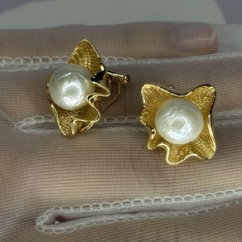 925 STERLING SILVER GOLD PLATED PEARL EARRINGS LENGTH 0.9 INCH