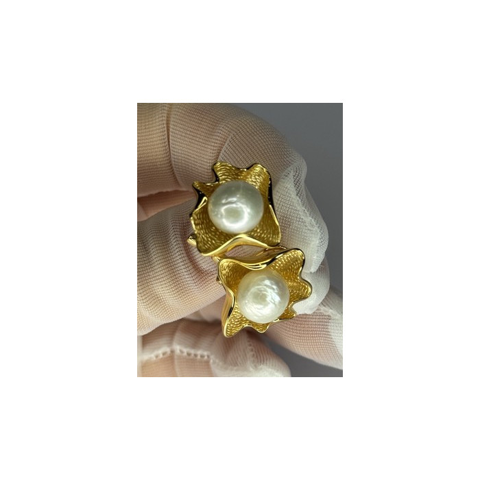 925 STERLING SILVER GOLD PLATED PEARL EARRINGS LENGTH 0.9 INCH