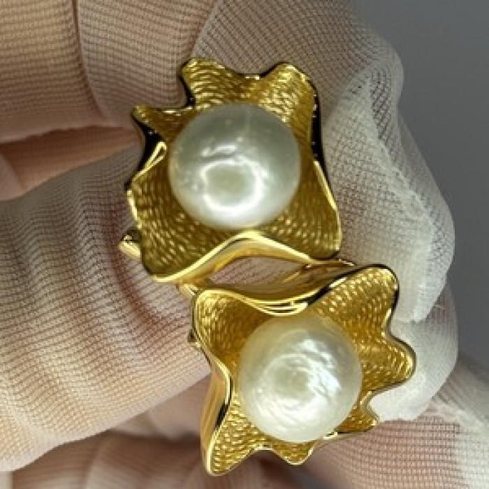 925 STERLING SILVER GOLD PLATED PEARL EARRINGS LENGTH 0.9 INCH