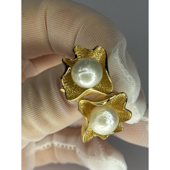 925 STERLING SILVER GOLD PLATED PEARL EARRINGS LENGTH 0.9 INCH