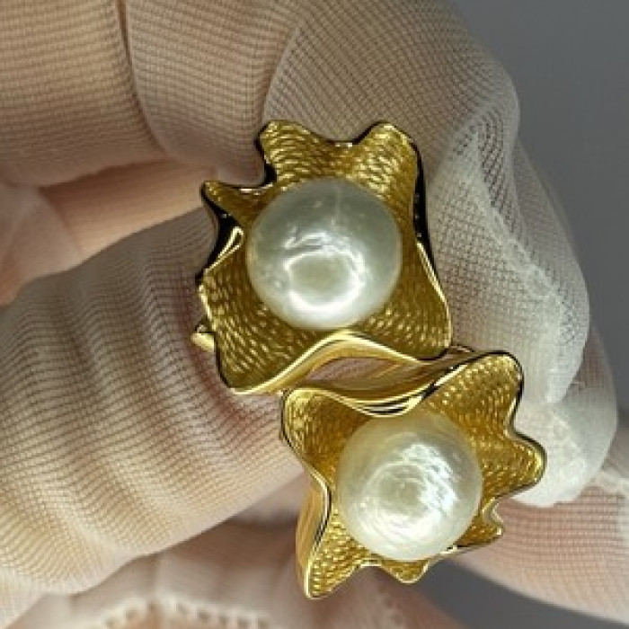 925 STERLING SILVER GOLD PLATED PEARL EARRINGS LENGTH 0.9 INCH