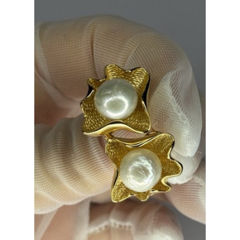 925 STERLING SILVER GOLD PLATED PEARL EARRINGS LENGTH 0.9 INCH