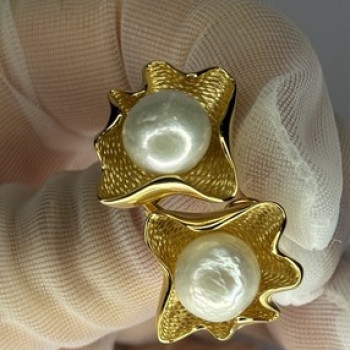 925 STERLING SILVER GOLD PLATED PEARL EARRINGS LENGTH 0.9 INCH