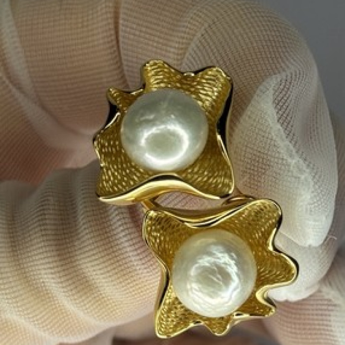 925 STERLING SILVER GOLD PLATED PEARL EARRINGS LENGTH 0.9 INCH
