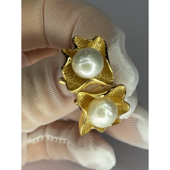 925 STERLING SILVER GOLD PLATED PEARL EARRINGS LENGTH 0.9 INCH
