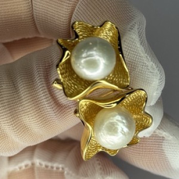 925 STERLING SILVER GOLD PLATED PEARL EARRINGS LENGTH 0.9 INCH