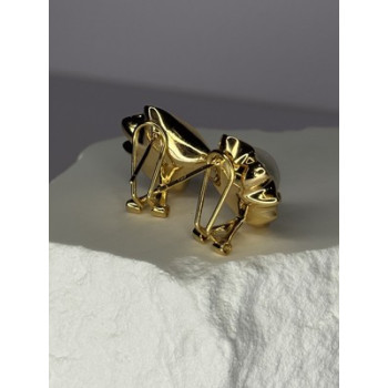 925 STERLING SILVER GOLD PLATED PEARL EARRINGS LENGTH 0.9 INCH