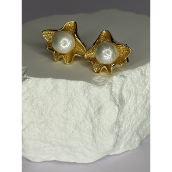 925 STERLING SILVER GOLD PLATED PEARL EARRINGS LENGTH 0.9 INCH