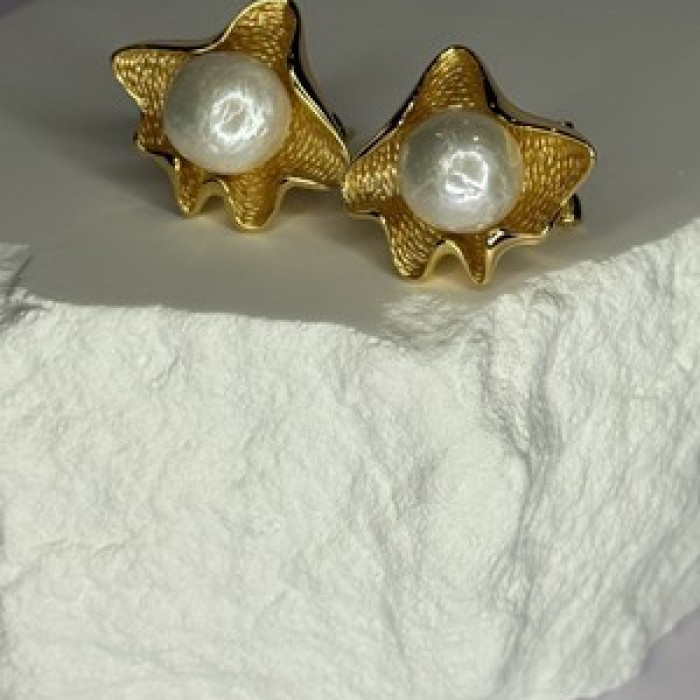925 STERLING SILVER GOLD PLATED PEARL EARRINGS LENGTH 0.9 INCH