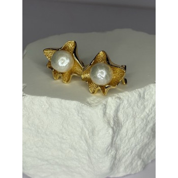 925 STERLING SILVER GOLD PLATED PEARL EARRINGS LENGTH 0.9 INCH
