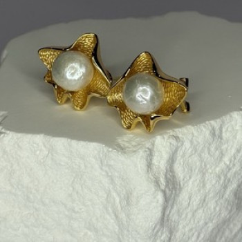 925 STERLING SILVER GOLD PLATED PEARL EARRINGS LENGTH 0.9 INCH