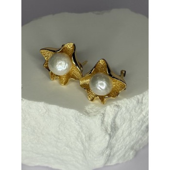 925 STERLING SILVER GOLD PLATED PEARL EARRINGS LENGTH 0.9 INCH