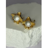 925 STERLING SILVER GOLD PLATED PEARL EARRINGS LENGTH 0.9 INCH
