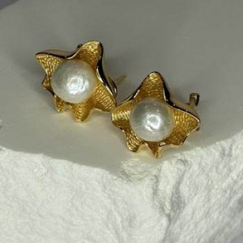 925 STERLING SILVER GOLD PLATED PEARL EARRINGS LENGTH 0.9 INCH