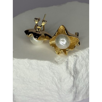 925 STERLING SILVER GOLD PLATED PEARL EARRINGS LENGTH 0.9 INCH