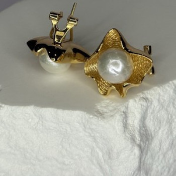 925 STERLING SILVER GOLD PLATED PEARL EARRINGS LENGTH 0.9 INCH