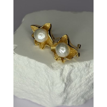 925 STERLING SILVER GOLD PLATED PEARL EARRINGS LENGTH 0.9 INCH