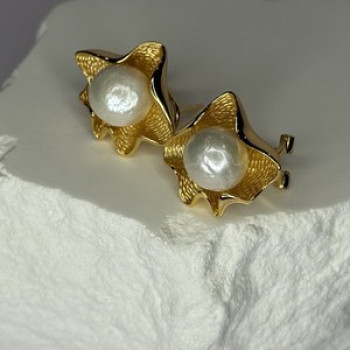 925 STERLING SILVER GOLD PLATED PEARL EARRINGS LENGTH 0.9 INCH