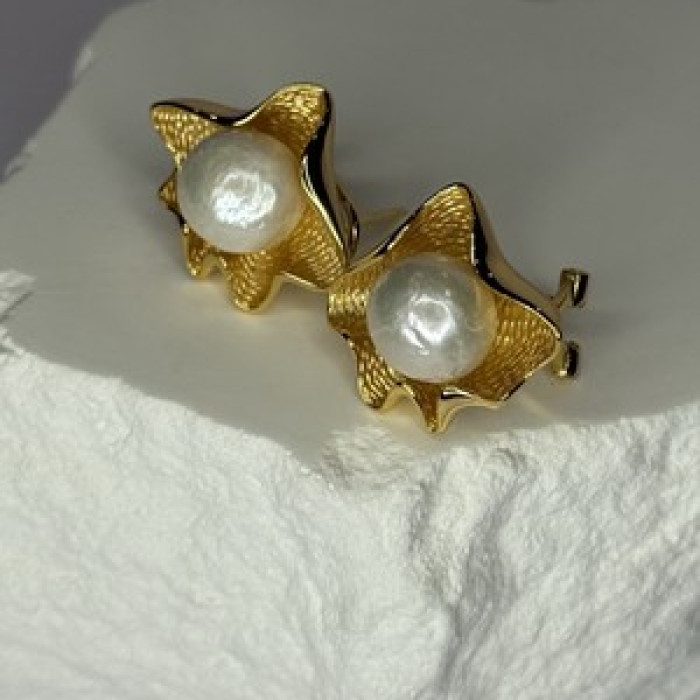 925 STERLING SILVER GOLD PLATED PEARL EARRINGS LENGTH 0.9 INCH