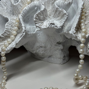 14K White Gold Pearl Necklace Length 23 Inch