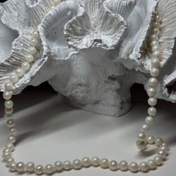 14K White Gold Pearl Necklace Length 23 Inch
