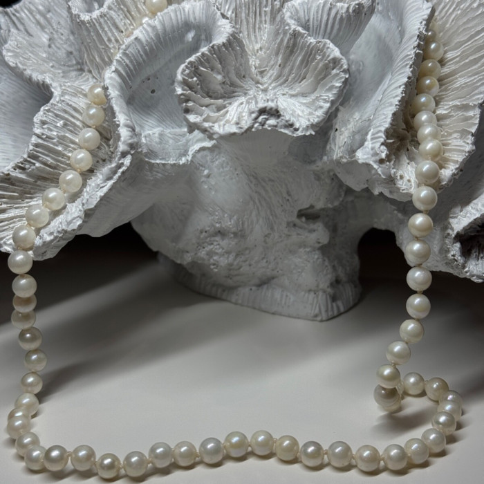 14K White Gold Pearl Necklace Length 23 Inch