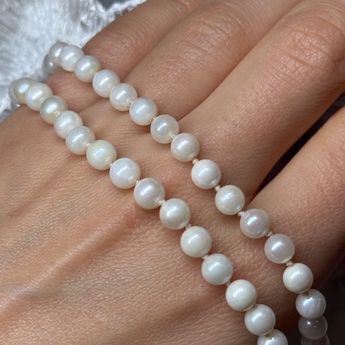 14K White Gold Pearl Necklace Length 23 Inch