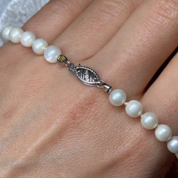 14K White Gold Pearl Necklace Length 23 Inch
