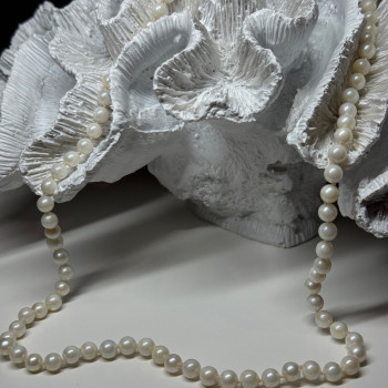 14K White Gold Pearl Necklace Length 23 Inch