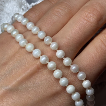 14K White Gold Pearl Necklace Length 23 Inch