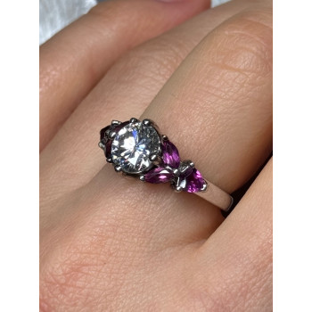 925 Sterling Silver Ring Shiny Sapphire & Spinel Size 7