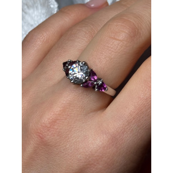 925 Sterling Silver Ring Shiny Sapphire & Spinel Size 7