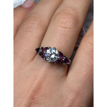 925 Sterling Silver Ring Shiny Sapphire & Spinel Size 7