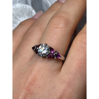 925 Sterling Silver Ring Shiny Sapphire & Spinel Size 7