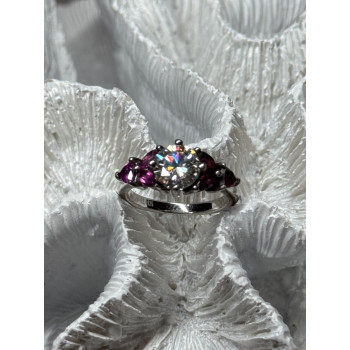 925 Sterling Silver Ring Shiny Sapphire & Spinel Size 7