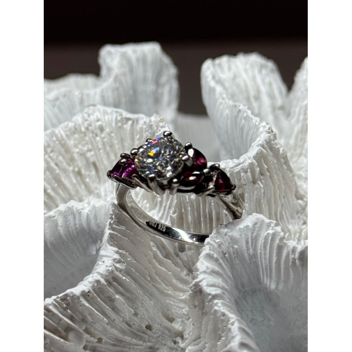 925 Sterling Silver Ring Shiny Sapphire & Spinel Size 7