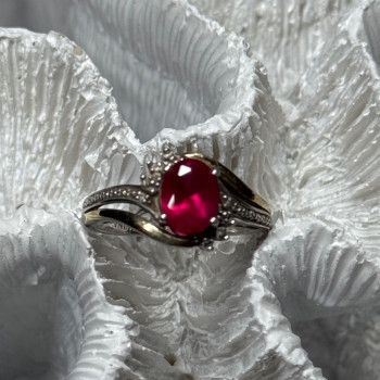 925 Sterling Silver & 10k Yellow Gold Ruby Ring Size 6