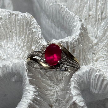 925 Sterling Silver & 10k Yellow Gold Ruby Ring Size 6