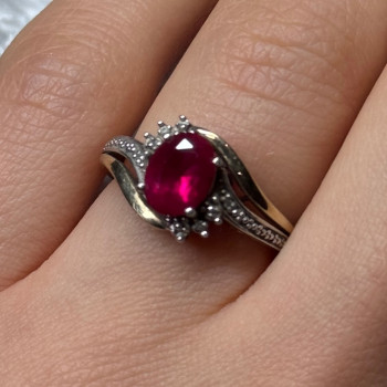 925 Sterling Silver & 10k Yellow Gold Ruby Ring Size 6